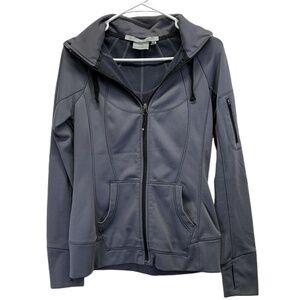 Athleta Gray Striped Full Zip Hooded Athletic Jacket Thumbholes Small‎